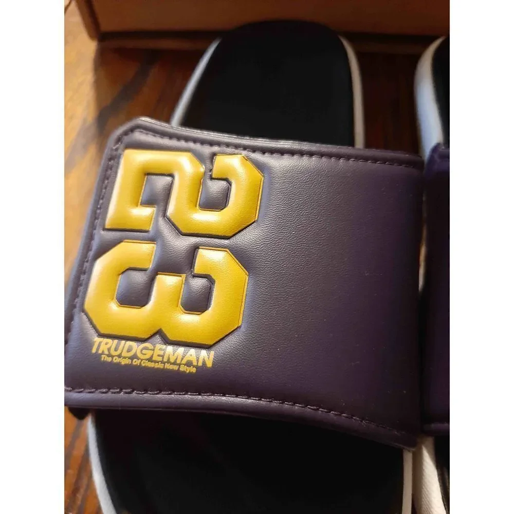 New Size 7.5 Trudgeman #23 Jordan Slides Casual Shoes Shower Shoes Purple Yellow